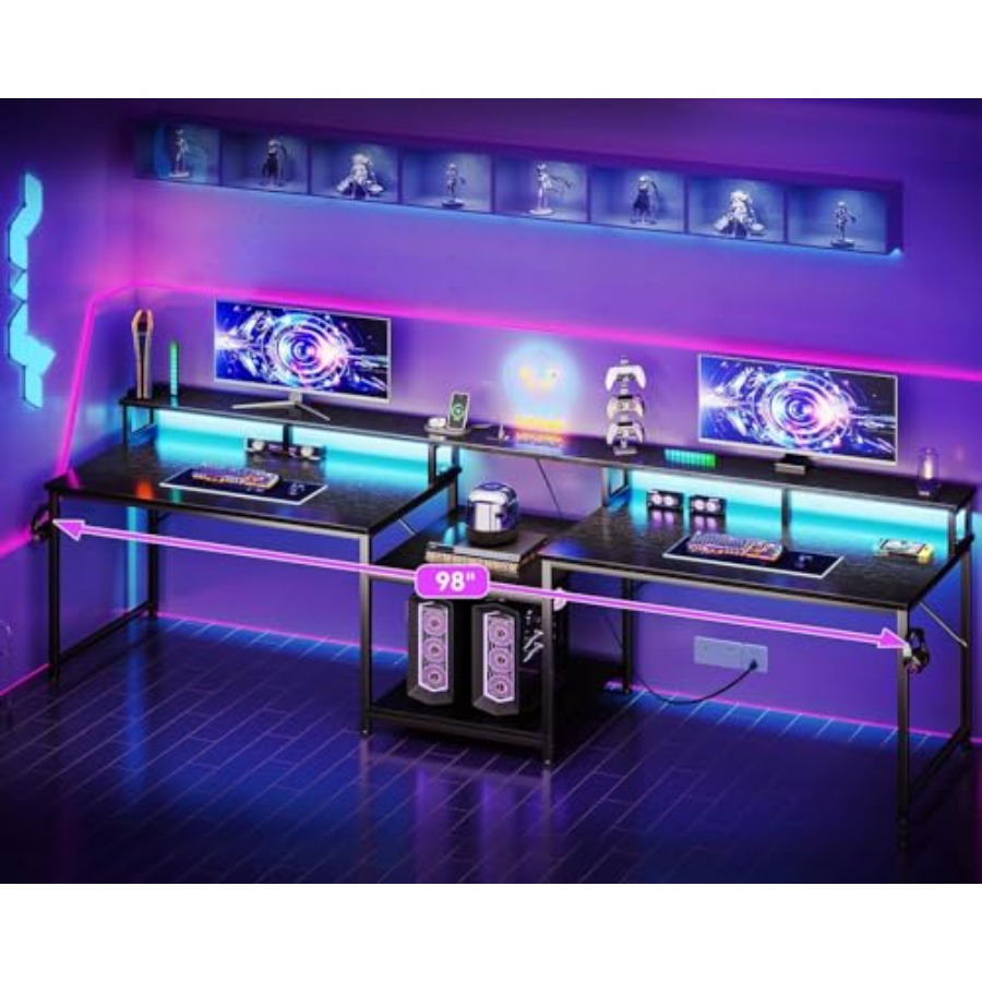 مكتب ألعاب لشخصين، طوله 98 بوص - مراجعة Desk Setup L Shaped وسعره