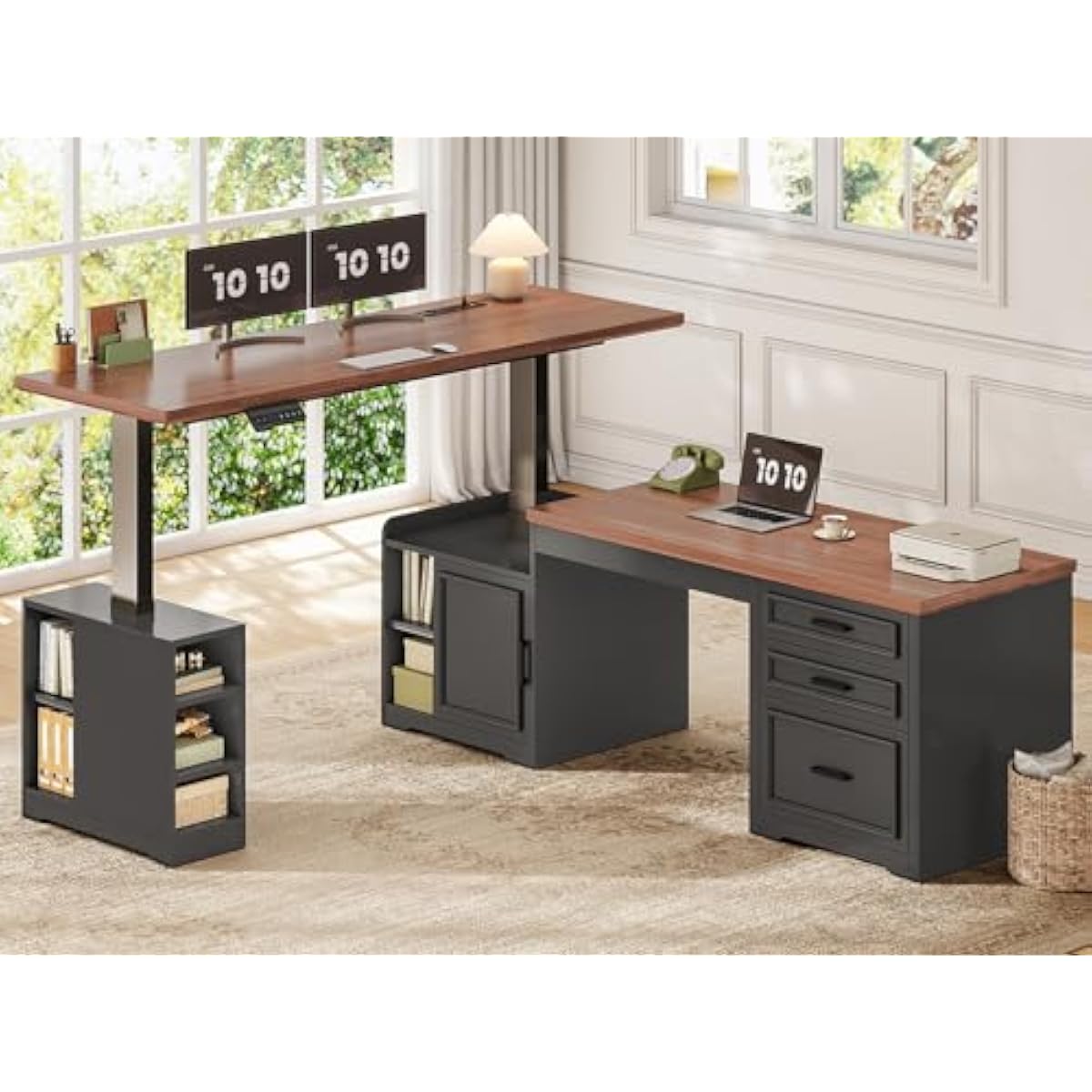مكتب كهربائي قابل للتعديل على  - مراجعة Desk Setup L Shaped وسعره