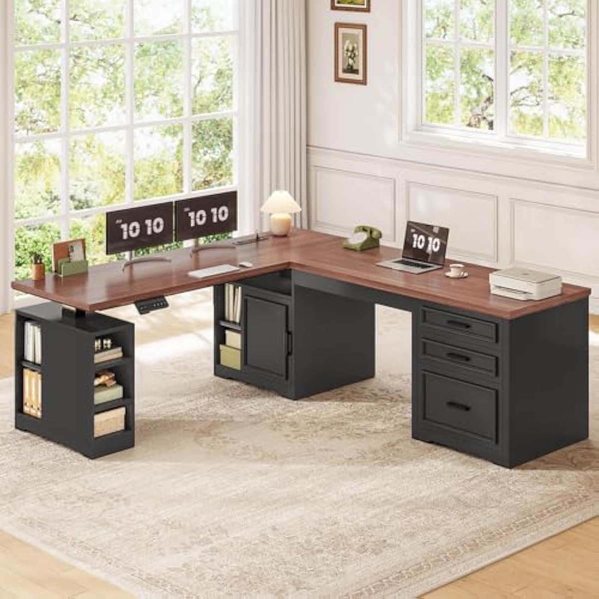 مكتب كهربائي قابل للتعديل على  - مراجعة Desk Setup L Shaped وسعره