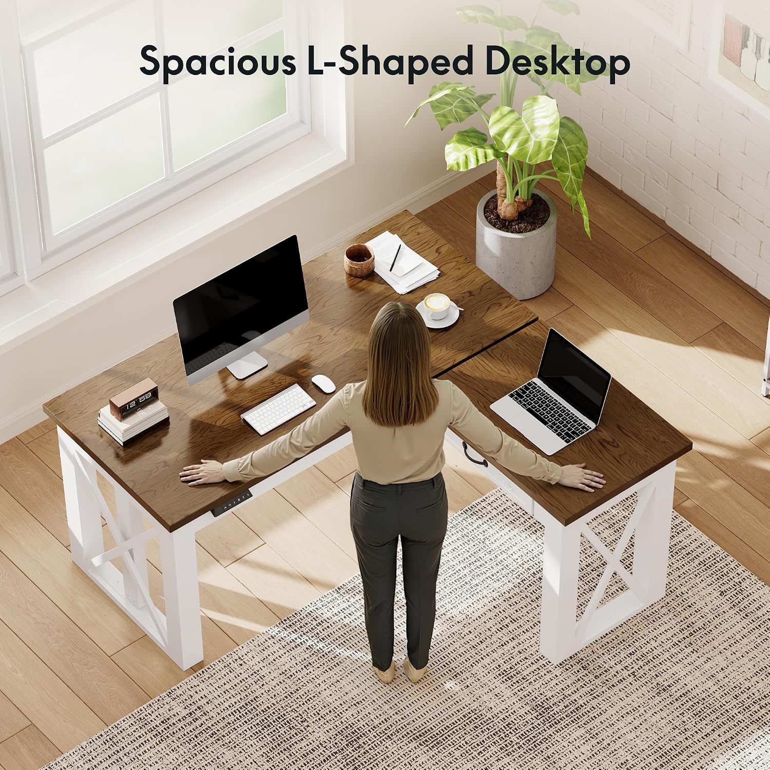 مكتب عمل قائم على شكل حرف L مع - مراجعة Desk Setup L Shaped وسعره
