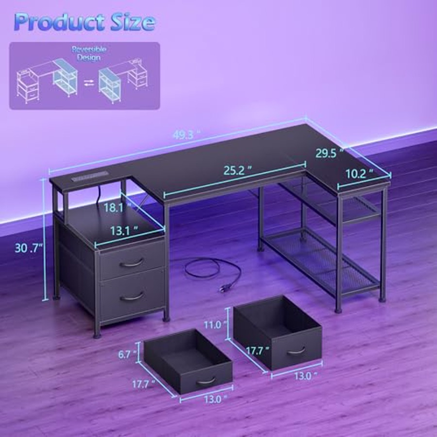 مكتب ألعاب على شكل حرف L بطول  - مراجعة Desk Setup L Shaped وسعره